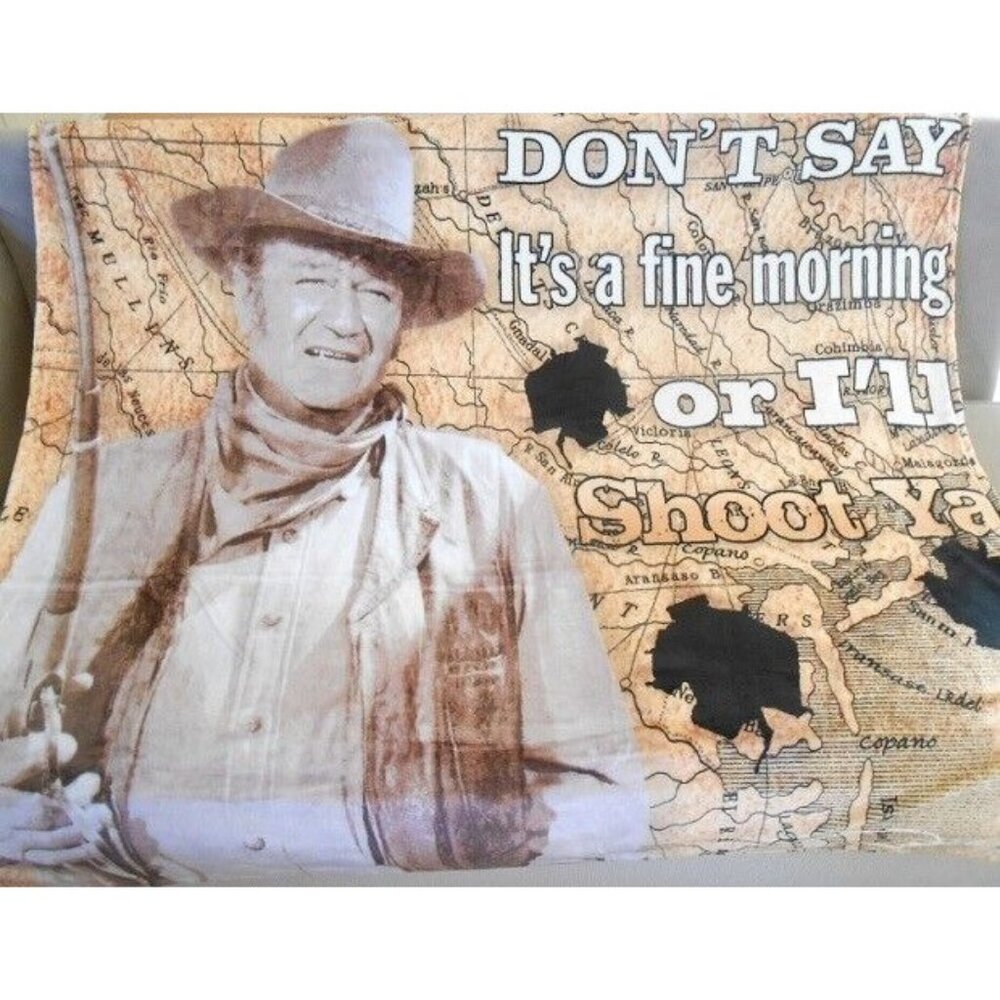 New John Wayne I'll Shoot Ya Plush Gift Throw Blanket The Duke Western Movie NIP